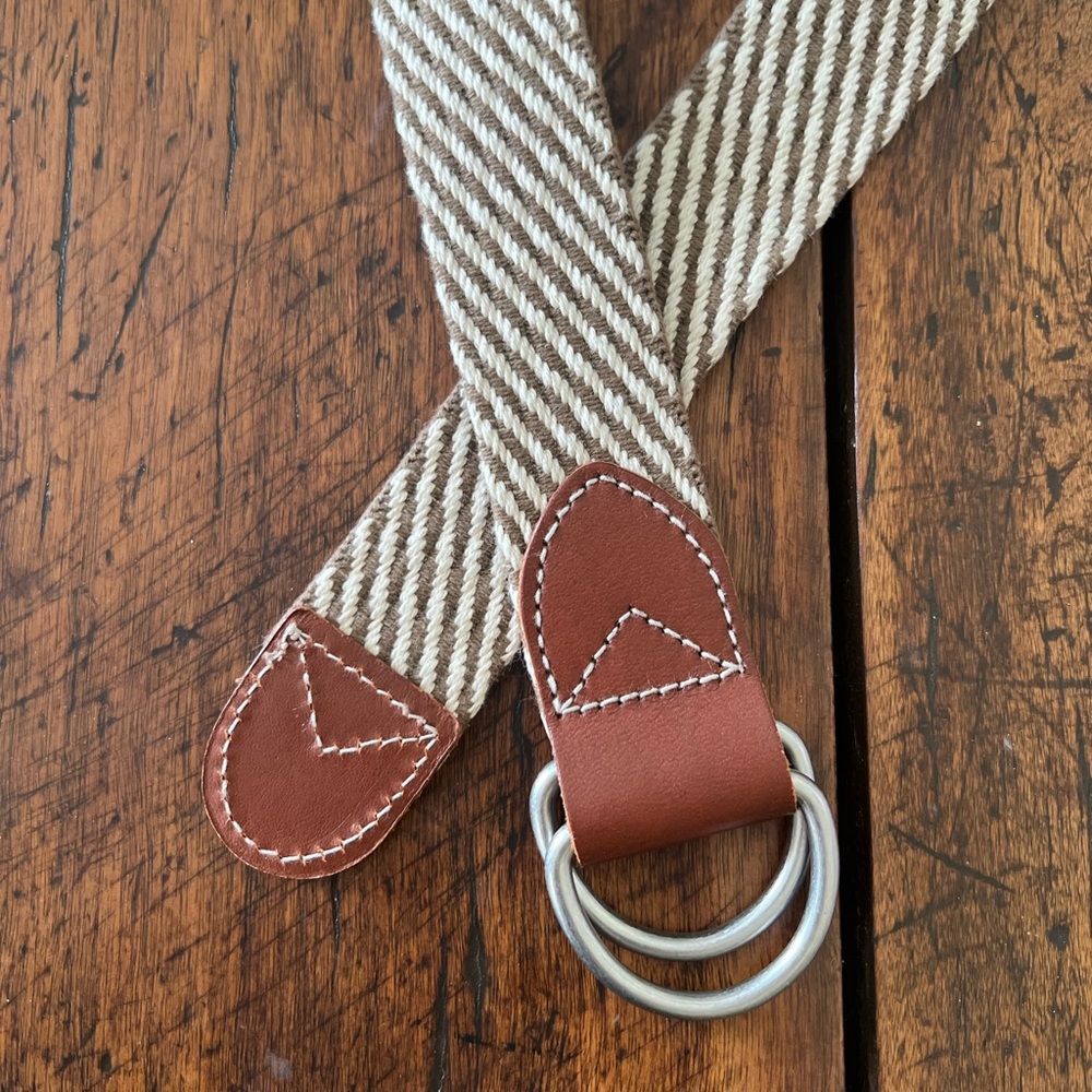 J. Crew Cotton D-Ring Adjustable Belt in Stripe Leather Trim Size Medium - Picture 6 of 7